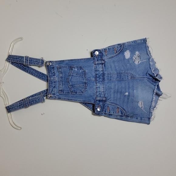H & M Divided Blue Distressed  Denim Overall - Picture 1 of 5